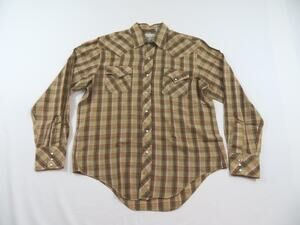 Canyon Trails Pearl Snap Shirt Beige Brown Red Gold Pin Stripe Sz L? 1980s